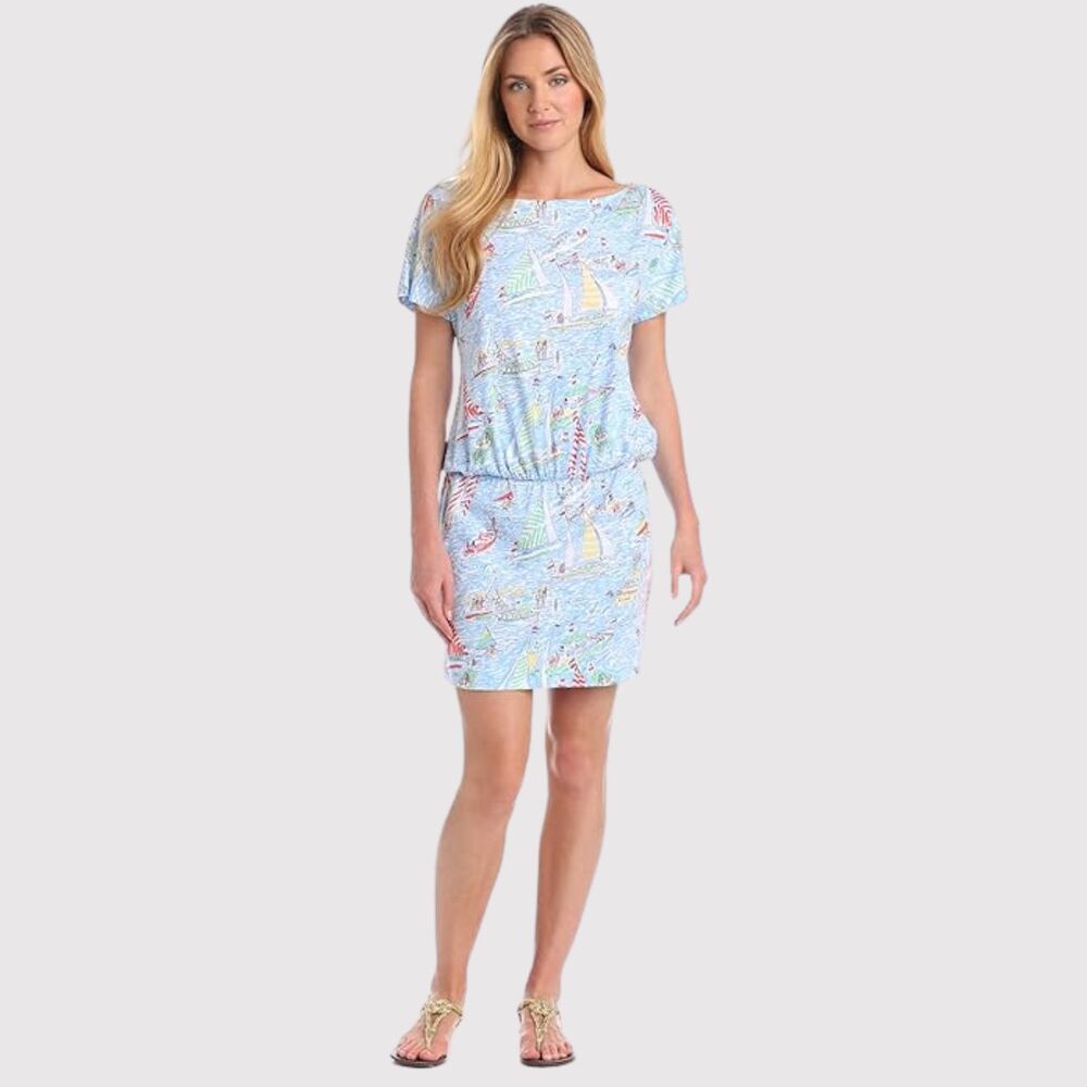 Lilly Pulitzer Womens Dress Blue Carmine Mini Drop Waist Blouson Nautical Small